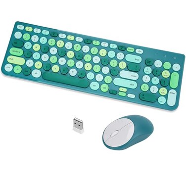 GUKJOB Wireless Keyboard and Mouse Combo Retro Typewriter Keyboard with Round Keycaps 24GHz USB Cute Wireless Keyboard Mouse for Computer Desktop Green