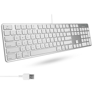 Macally UltraSlim USB Wired Keyboard with Number Keypad for Apple Mac Pro MacBook ProAir iMac Mac Mini Laptop Computers Windows Desktop PC Laptops Silver SLIMKEYPROA