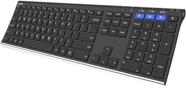 Arteck HB192 Universal Bluetooth Keyboard MultiDevice Stainless Steel Full Size Wireless Keyboard for Windows iOS Android Computer Desktop Laptop Surface Tablet Smartphone Rechargeable Battery