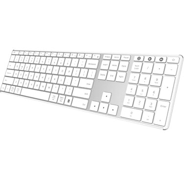 AUSDOM Full Size Bluetooth Keyboard 24G Wireless Quiet Slim Keyboard Multi Device Low Profile Silent Flat Keyboards with Numeric Keypad Rechargeable Battery for Windows Mac iOS Computer White