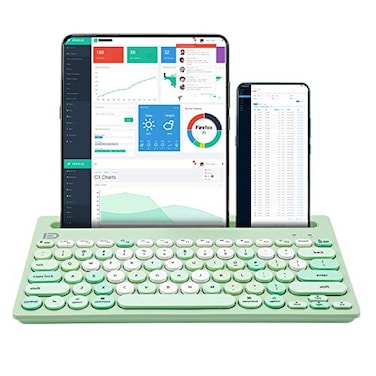 HUO JI Wireless Keyboard MultiDevice Bluetooth and 24G Dual Mode for iPad Switch to 3 Devices for Cellphone Tablet PC Smart TV MacBook iOS Android Windows Green