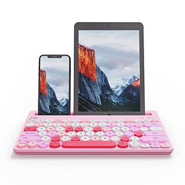 HUO JI Wireless Keyboard MultiDevice Bluetooth and 24G Dual Mode for iPad Switch to 3 Devices for Tablet iPhone PC Smart TV Cellphone iOS Android Windows Pink