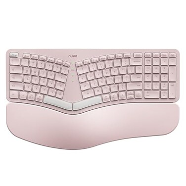 Nulea Wireless Ergonomic Keyboard Split Keyboard with Cushioned Wrist Rest Bluetooth and USB Connectivity USBC Rechargeable Compatible with Windows Mac Grey Pink