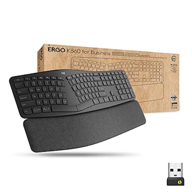 Logitech Ergo K860 Split Wireless Keyboard for Business Ergonomic Design Secured Logi Bolt Technology Bluetooth Globally Certified WindowsMacChromeLinux Graphite