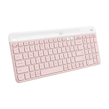 Logitech K585 MultiDevice Slim Wireless Keyboard Builtin Cradle for Device for Laptop Tablet Desktop Smartphone WinMac BluetoothReceiver Compact Easy Switch 24 Month Battery Rose