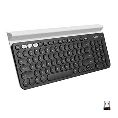 Logitech K780 MultiDevice Wireless Keyboard for Computer Phone and Tablet Flow CrossComputer Control Compatible Speckles White