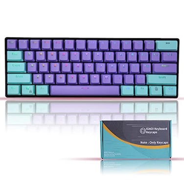 IOAOI PBT Keycaps 61 OEM Profile Keycaps for Cherry MX Switches GH60 RK61 ALT61 Annie Mechanical Keyboards with Key Puller Purple Cyan
