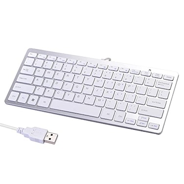 Powboro 2021 Upgraded PC Computer Laptop Mini USB Wired Keyboard for Mac and Windows 78 Scissor Keys Small Super Thin Compact Multimedia Keyboard Silver