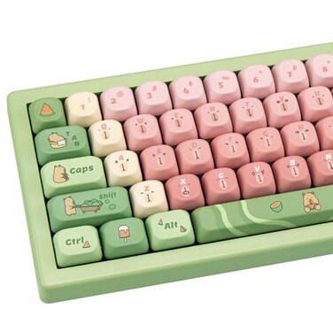 TIMSEKER 130 Keys Cute Capybara Gradient Keycaps 17mm Thick PBT Pink and Green MOA Profile Keycap for ANSIISO Layout Cherry MX Switches Mechanical Keyboard