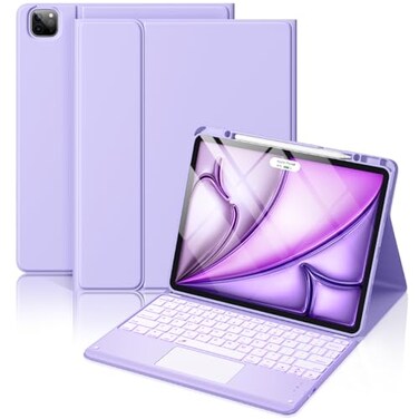 Hamile for iPad Air 13inch Case Keyboard M4M3M2 Magnetic Wireless Keyboard with MultiTouch Trackpad 7 Colors Backlit Stain Proof Folio Cover for iPad Pro 129 6th 5th 4th 3rd Gen Purple