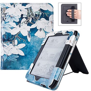 BOZHUORUI Case for 6 Nook GlowLight 4 2021 Glowlight 4E 2022 Builtin Foldable Stand Hand Strap Book Folio Style Premium PU Leather Sleeve Cover with Card Slot Magnolia