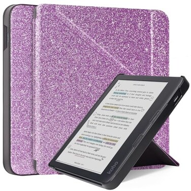 Caweet Case for Kobo Libra Colour 7 Inch 2024 Release Premium PU Leather Foldable Stand Protective Sleeve Cover with Auto WakeSleep Feature Glitter Purple