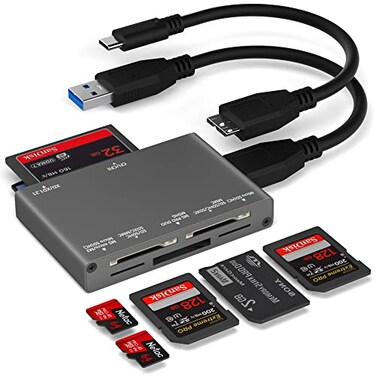 Togconn 7in1 Multi Memory Card Reader USB 30 SD Card Reader Writer5Gbps Read 7 Cards Simultaneously for SDMicro SDMSCFMMCXDSDHCSDXC Camera Memory Card with 2 USB A and C to Mirco B 30 Cables