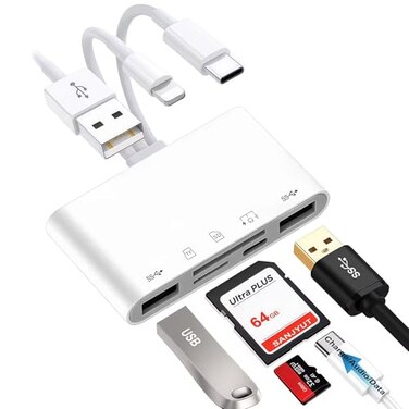 Sanjyut 7in1 SDMicroSD Card Reader Dual USB OTG Adapter for iPhoneiPad