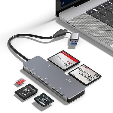 Rytaki CFast Card Reader 5in1 USB CA Card Reader for Computer Camera with Dedicated CFast 20 Slot 5Gbps SDTFXDCF Memory Card Reader XD Card Adapter for Photographer PC MacBook Plug and Play
