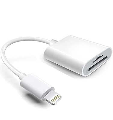 Hatuge Lightning to SD TF Card Reader Adapter Apple MFi Certified 2 in 1 Micro SD TF Memory Card Dual Slot Dongle Cord for iPhone 14 13 12 11 X XS XR 8 7 Plus iPad Plug and Play White