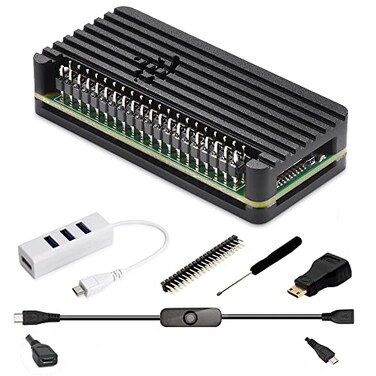 iUniker Pi Zero Aluminum Case Kit with Pin Header OTG Hub HDMI Adapter OnOff Switch for Pi Zero 2