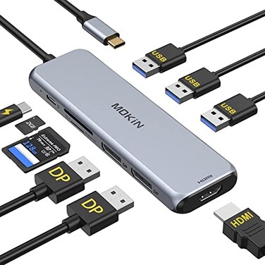 MOKiN Docking Station Dual DisplayPort USB C Hub Dongle with 2 DP HDMI 3 USB A 30 SD microSD Slot PD Charging Port for MacBookDell XPSSteam DeckHPLenovo ThinkPadMicrosoft Surface