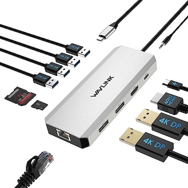 WAVLINK Laptop Docking Station12 in 1 Triple Display USB C Hub for Windows with Dual DP HDMI 100W PD in Gigabit Ethernet USB3020 Ports SDTF Card Reader MicAudio for Lenovo HP Dell