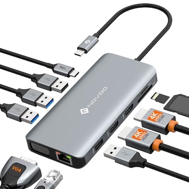 NOVOO USB C Docking Station Dual HDMI Adapter 11 in 1 Multi Display Docking Station Dual Monitor with 2 HDMI VGA 100W PD 4 USB USB C Hub Multiport Dongle Compatible with MacBookDellHPLenovo Laptops