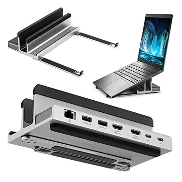 ACEPROAV AceProAV 7 Port USBC 14 Laptop Stand with Dual Display Docking Station Tablet Holder Hub Vertical Storage Desk OrganizerHDMI 8K30Hz USBA 5Gbps Ethernet 1Gbps 100W Power Delivery Space Gray