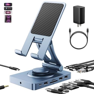 NEWQ Versatile USB C Docking Station for iPad USBC 11in1 with SD TF 40 Reader 4K60Hz HDMI RJ45 Audio USB A USB c Rotatable Also for Tablet Steam Deck ROG Ally Legion Go with 65W Adapter