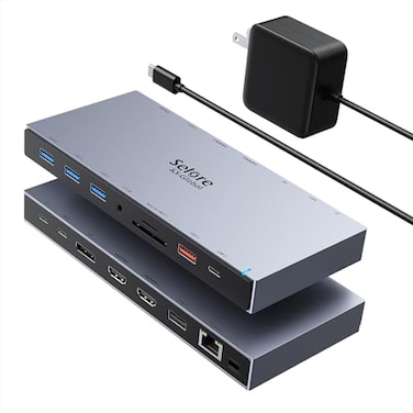 Selore&amp;S-Global Selore Docking Station 3 Monitors 15in1 USBC Hub with 100W PD 65W Power Adapter Dual 4K HDMI DisplayPort 10Gbps USBAC Gigabit Ethernet SDmicroSD Card Reader for Dell XPSHPLenovo