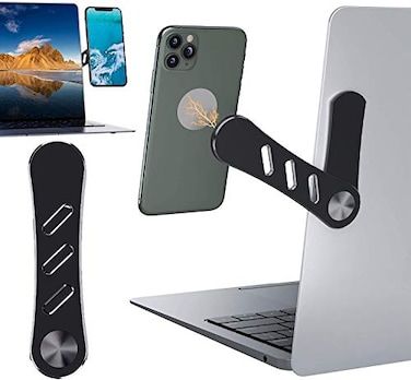 DK177 Magnetic Phone Holder Laptop or Desktop Monitor Side Mount Phone Holder Slim Portable Foldable Computer Expansion Bracket Compatible with All Phone Black