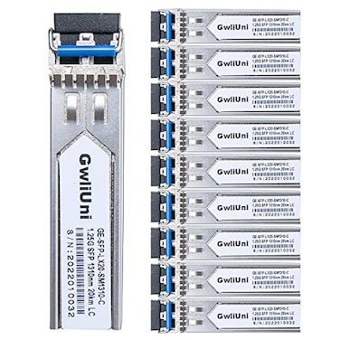GwliUni 10Pcs 125G Single Mode SFP Fiber Module Network Transceiver LX SM 1310nm 20km Duplex LC Interface for Switch Router Firewall Network Card Media Converter etc