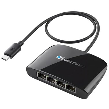 Cable Matters USB C to 4Port Gigabit Ethernet Switch for Network Sharing on the Move Thunderbolt Ethernet Splitter USB C Gigabit Switch Compatible with Thunderbolt 54