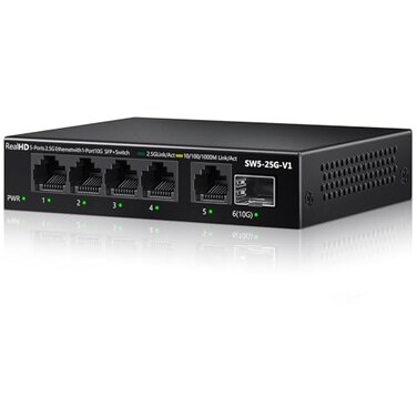 Real HD 5 Port 25Gb Ethernet Switch Unmanaged Network Switch Splitter Metal Casing 5 x 25 Gigabit 1 x 10G SFP Multigig Switch 101001000Mbps 45G Bandwidth Fanless Internet Switch