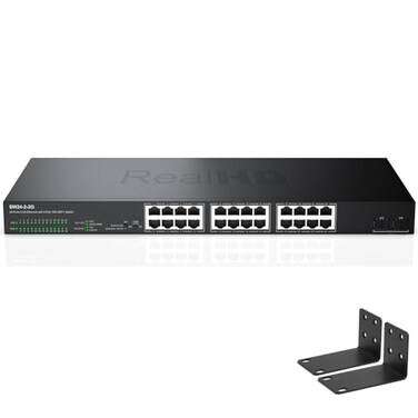 Real HD 24 Port 25G Web Managed Ethernet Network Switch 24 x 25 Gigabit 2 x 10G SFP Work with 101001000Mbps Devices 160G Bandwidth Fanless Quiet Metal Internet Switch Rack Mount