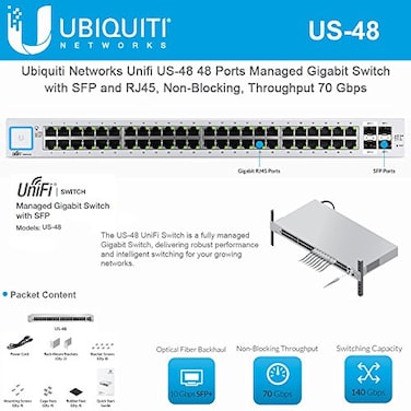 UBNT Ubiquiti Network Unifi US48 48 Ports Managed Gigabit Switch with SFP and RJ45 NonBlocking Throughput 70 Gbps