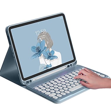 HENGHUI Keyboard Case for iPad Air 13 M3M2 iPad Pro 129 6th5th4th3rd Generation Case with Cute Round Key Detachable BT Color Keyboard Cover Blue