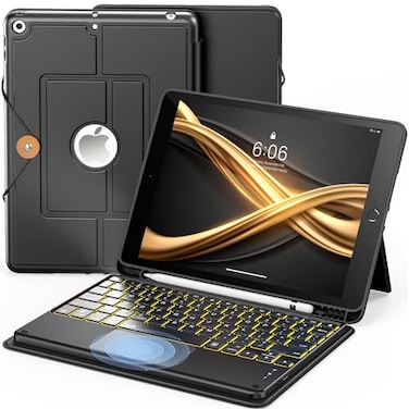 INFILAND Case with Keyboard for iPad 9th 8th 7th Generation 102 Inch Wireless Keyboard and Trackpad 7Color Backlit Slim and Portable Detachable Folio with Pencil Holder Black