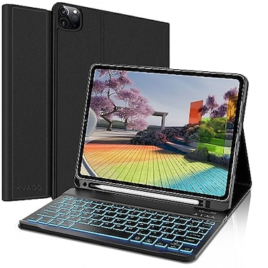 KVAGO Keyboard Case for iPad Air 11 inch M3M220252024iPad Air 5th4th Generation 109 inch iPad Pro 11 inch 7 Color Backlit Keyboard Case with Pencil Holder Deep Black