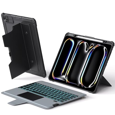 Nillkin iPad Pro 13 inch Case with KeyboardM5M4 20252024 Detachable Backlit Keyboard with Portrait Landscape Modes Rugged Keyboard Case with Pencil Holder Camera Cover MultiTouch Trackpad