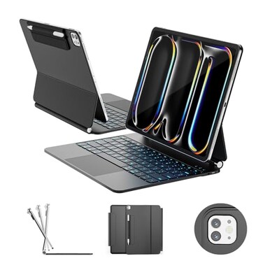 RAYMCRAFT for iPad Pro 13inch Case with Keyboard M5M4 20252024 11Colors Backlight with Pencil Buckle StainResistant Surface Magic Keyboard for iPad Pro 13inch MultiTouch Trackpad Black