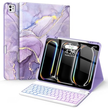 Soke Keyboard Case for iPad Pro 13 Inch M5 2025M4 2024 7Color Backlit Detachable Bluetooth Keyboard Folio Stand TPU Back Cover with Pencil Holder for iPad Pro 13 Violet Marble