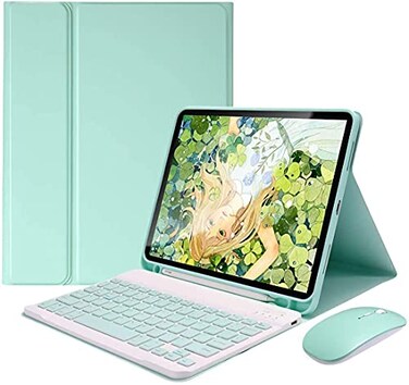 AnMengXinLing Keyboard Case for iPad mini 7thA17 Pro 2024Mini 6th Generation with MouseCase for iPad mini7mini6 with Detachable Wireless Keyboard Pencil Holder Slim Smart Cover Green