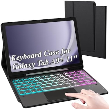 DOMEUN Case Keyboard for Samsung Galaxy Tab A9 Plus A9 11 inch 20237 Color Rainbow Touchpad Detachable Magnetic Keyboard Case Slim Case with S Pen Holder for Galaxy Tab A9 5G Black