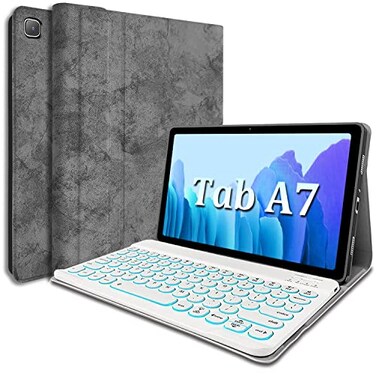 Wineecy Backlit Keyboard Case for Samsung Galaxy Tab A7 104 2020 7 Colors Backlight Magnetically Detachable Wireless Keyboard PU Folio Stand Cover Case for SMT500 SMT505 SMT507 Gray