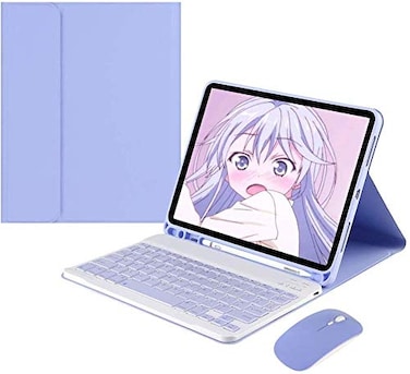 AnMengXinLing Keyboard Case for iPad mini 5 with Mouse Detachable Wireless Bluetooth Keyboard Pencil Holder Slim Leather Smart Cover for iPad mini 5th Gen 2019 Purple