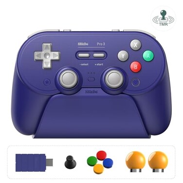 AKNES 8BitDo Pro 3 Bluetooth Controller for SwitchSwitch 2 TMR JoysticksProgrammable Pro Back ButtonsR4L4 BumpersHallTactile Triggers Swappable ABXY Buttons for WindowsAppleSteamOSAndroidPurple
