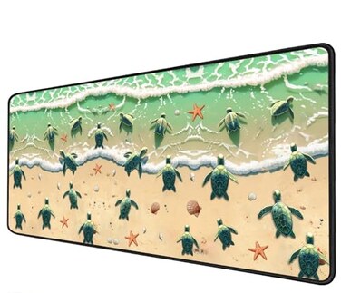 FDHHKJUKO Extended Mouse Pad Large Gaming Mouse Pad Computer Keyboard Mouse Mat NonSlip Rubber Base for Game Players Office Study Cup CoasterSea Turtles on The Beach Starfish Shell Blue Ocean