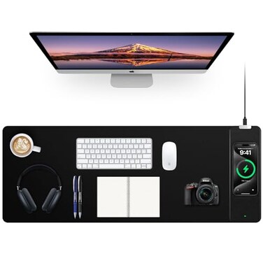 Miroddi Mouse Pad with Wireless Charging Black Mousepad Long Desk Mat Large Gaming Mouse Pad Soft Mouse Pad Gaming Desk Pad with NonSlip Rubber Base Extended Computer Keyboard Mat Office Mice Pad