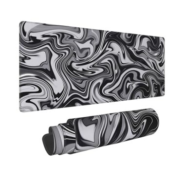 Sigouyinei Abstract Black and White Marble Fluid Topographic Contour Map Ink Liquid Wave Gaming Keyboard Mouse Pad Mousepad Desk Mat Huge Extended XL Stitched Edge Rubber Sole for Home Office315X 118