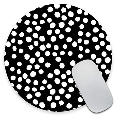 Amcove Black and white Polka Dot Mouse Pad Polka Dot Print Dot Pattern Present for Her Cute Mouse Pad Cute Desk Accessories Office Decor Desk Decor Round Mouse Pads