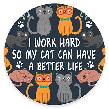 Amcove Round Funny Cat Mousepad New Job Present Office Decor Cute Fun I Work Hard So My Cat Can Have A Better Life