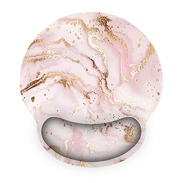 ARTSO Ergonomic Mouse Pad with Wrist Rest Support Gel Non Slip Rubber Base Pad Computer PC Laptop Women Men Mousepad for Home Office Gaming Working Easy Typing Pain Relief Pink Marble